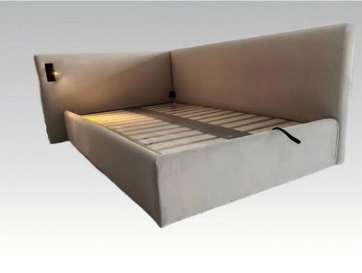 Xlmoebel Polsterbett Beige Polsterbett im modernen Hotelstil mit LED-Beleuchtung, Made in Europa