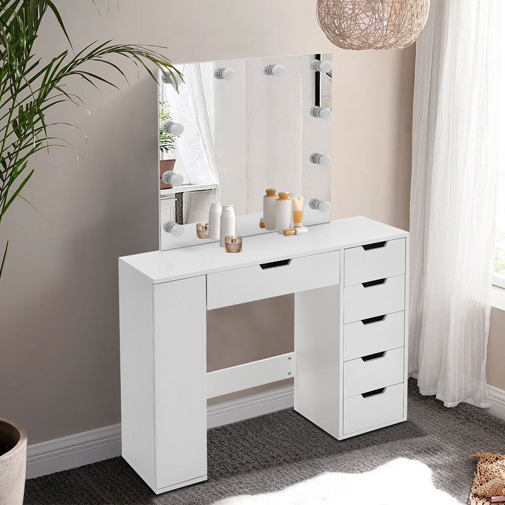 Latitude Run Moravian Dressing Table with LED Lighted Mirror White 147cm H X 100cm W X 40cm D