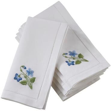 Saro Lifestyle Hemstitch Cotton Napkins With Violet Embroidery (set of 6)