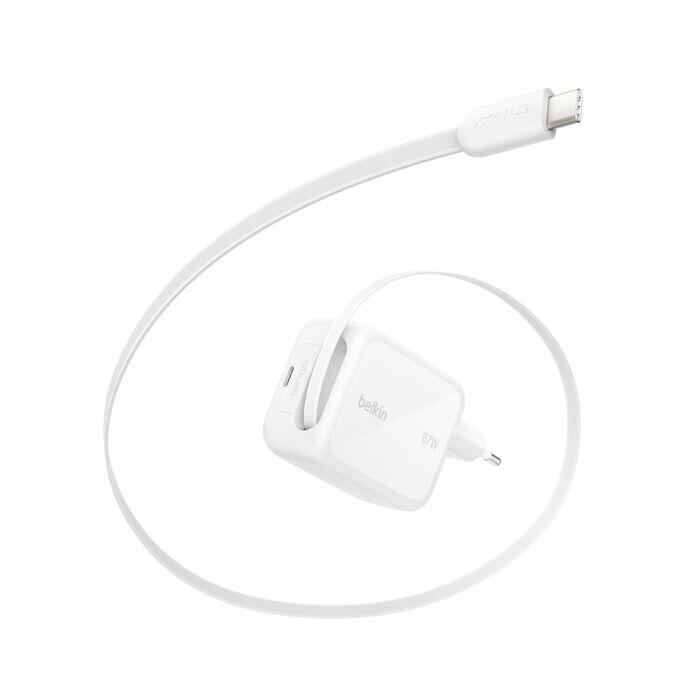 Belkin UltraCharge 67 W GaN-Ladegerät mit einziehbarem Kabel, weiß WCH022kqWH