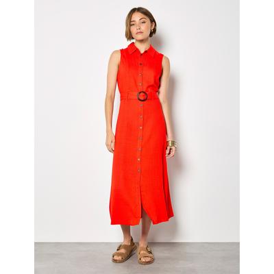 Midikleid APRICOT "Midikleid aus Leinenmischung", Damen, Gr. L (40), N-Gr, rot, gewebt, Obermaterial: 73% Viskose CV. 27% Leinen LI., uni, Kleider Midikleid, mit Gürtel