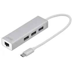 Digitus USB 3.0 Hub Typ-C mit Gigabit LAN-Adapter 3-Port »DA-70255«