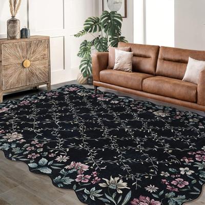 Garvee Floral Irregular Edge Carpet Indoor Non Slip Washable Boho Vintage Entry Rug for Entryway