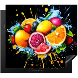 HERDABDECKPLATTE Obst - Graffiti - Bunt - Orange - Erdbeere - Abstrakt Glaskeramikkochfeldabdeckung 59x52 cm