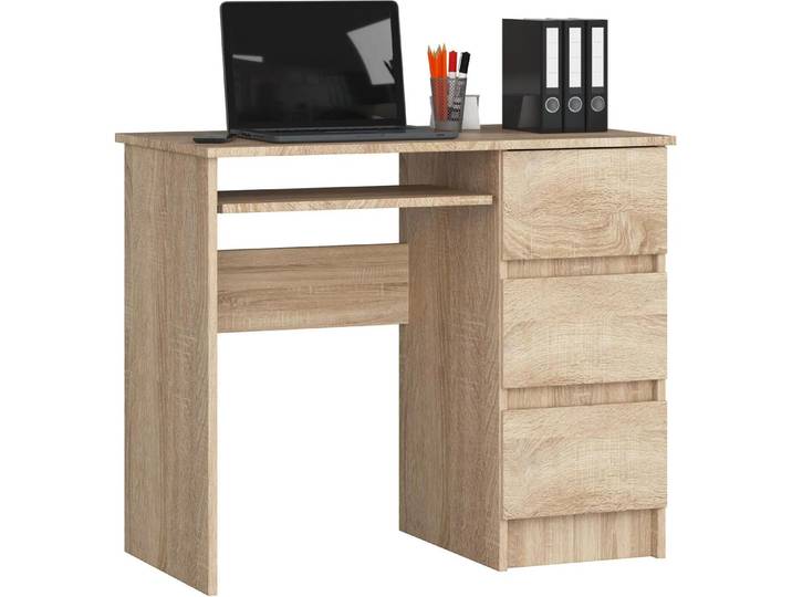 Akord Bureau 3 Tiroirs Ordinateur Droit Chêne Sonoma 90X50X77