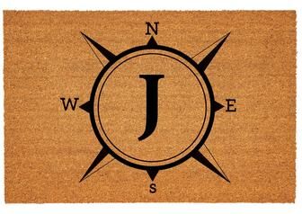 Evergreen "Coastal Coir Mat Compass Monogram 36""x24"""