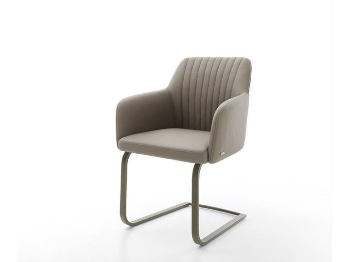DELIFE Polsterstuhl Greg-Flex, Freischwinger flach Effektfinish Titan Echt-Leder Schlamm Taschenfeder