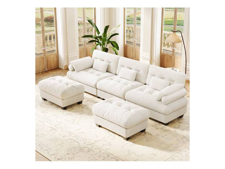 Vipbear Ecksofa Modulares U-Sofa mit Ottomanen in Chenille-Qualität, Erhältlich 315 cm / 408 cm, Beige & Grau