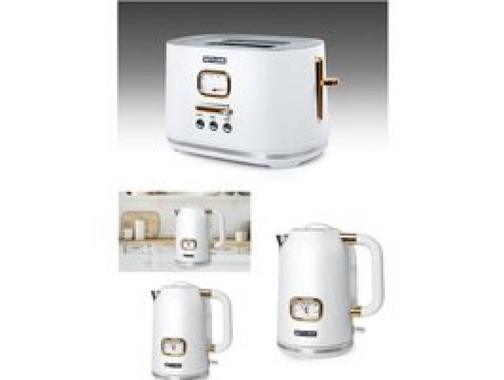 Bouilloire Blanche Rétro Vintage 2200W + GRILLE-PAIN RETRO VINTAGE DESIGN 2 TRANCHES 1800W COULEUR BLANC ET DORE