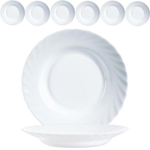 Arcoroc Teller Trianon ARC D6889, 22,5 cm, Opalglas weiß, Suppenteller, rund, tief, 6 Stück