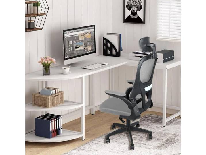 Chaise de Bureau PIPIPOXER Fauteuil de Bureau Ergonomique et accoudoir rabattable à 90° - Support lombaire - Réglable en hauteur