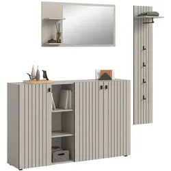 GARDEROBEN-SET 3-teilig Kaschmir 196 cm, Garderobenkombination mit Rillen-Optik