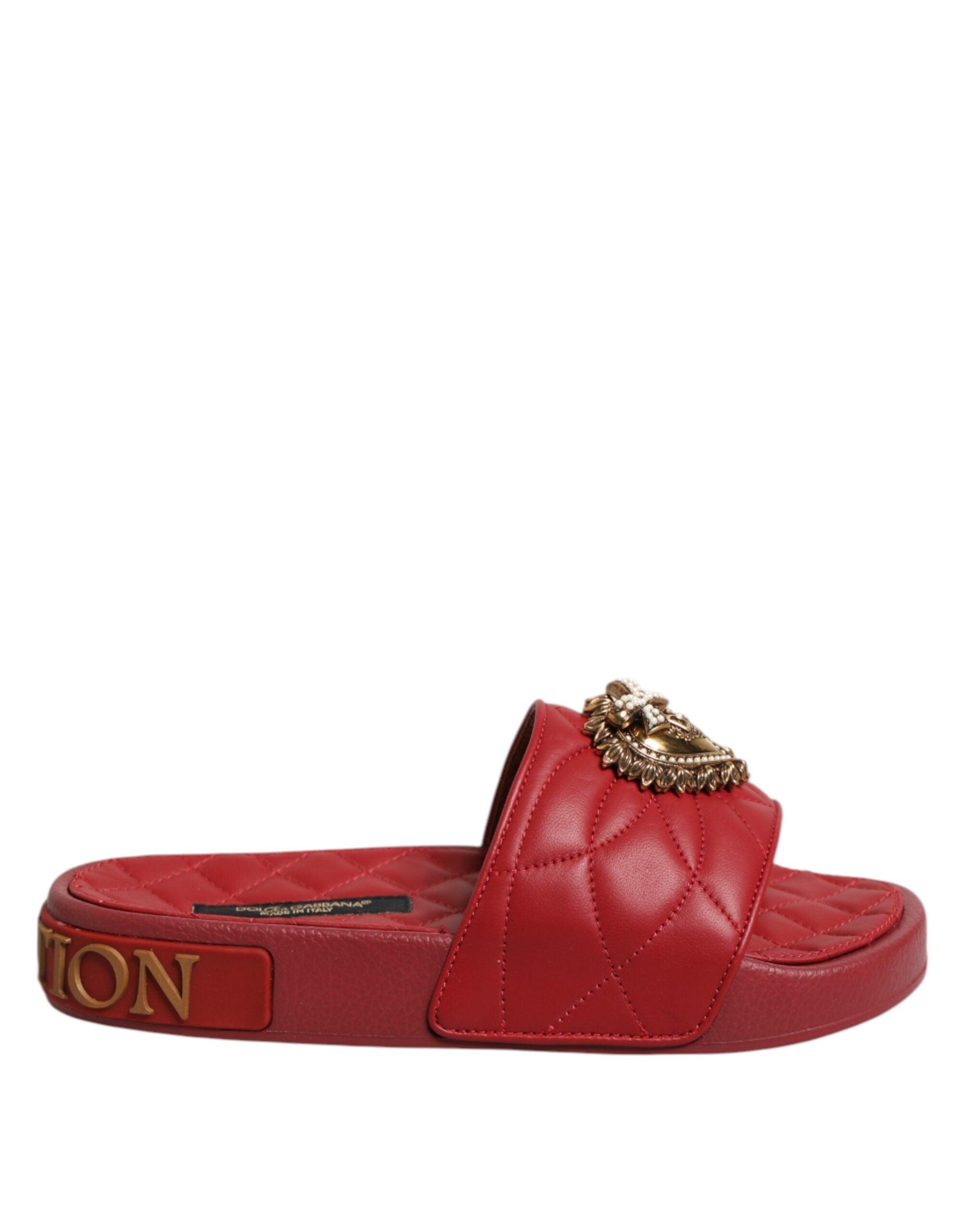 Dolce & Gabbana Rote Hingabe Matelassé Leder-Sandalen
