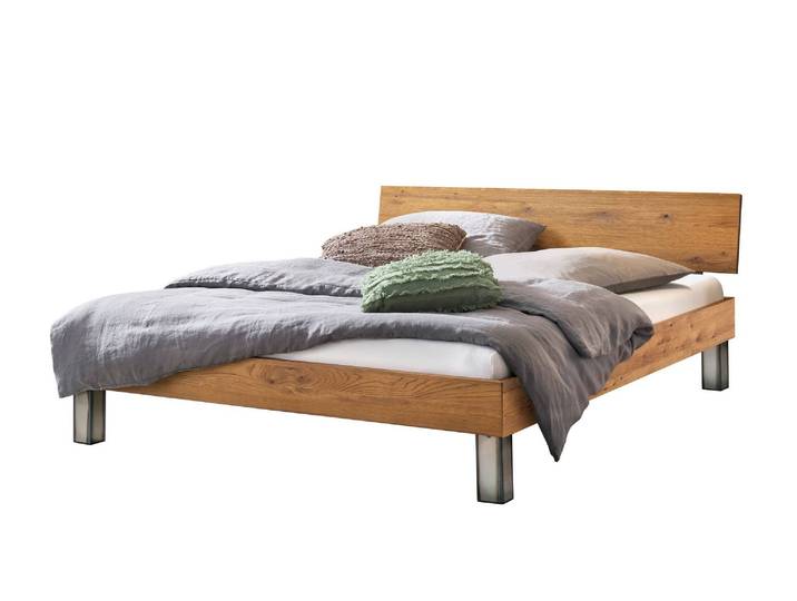 Massivholzbett, Wildeiche, Braun, 146×214 cm, Modern & Klassisch, Hasena
