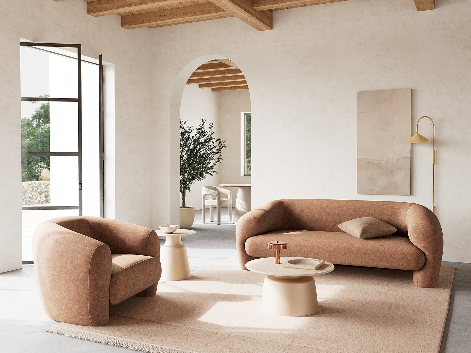 Sohome Salontafel Landeo, ronde beige travertijn look, Ø 70 cm