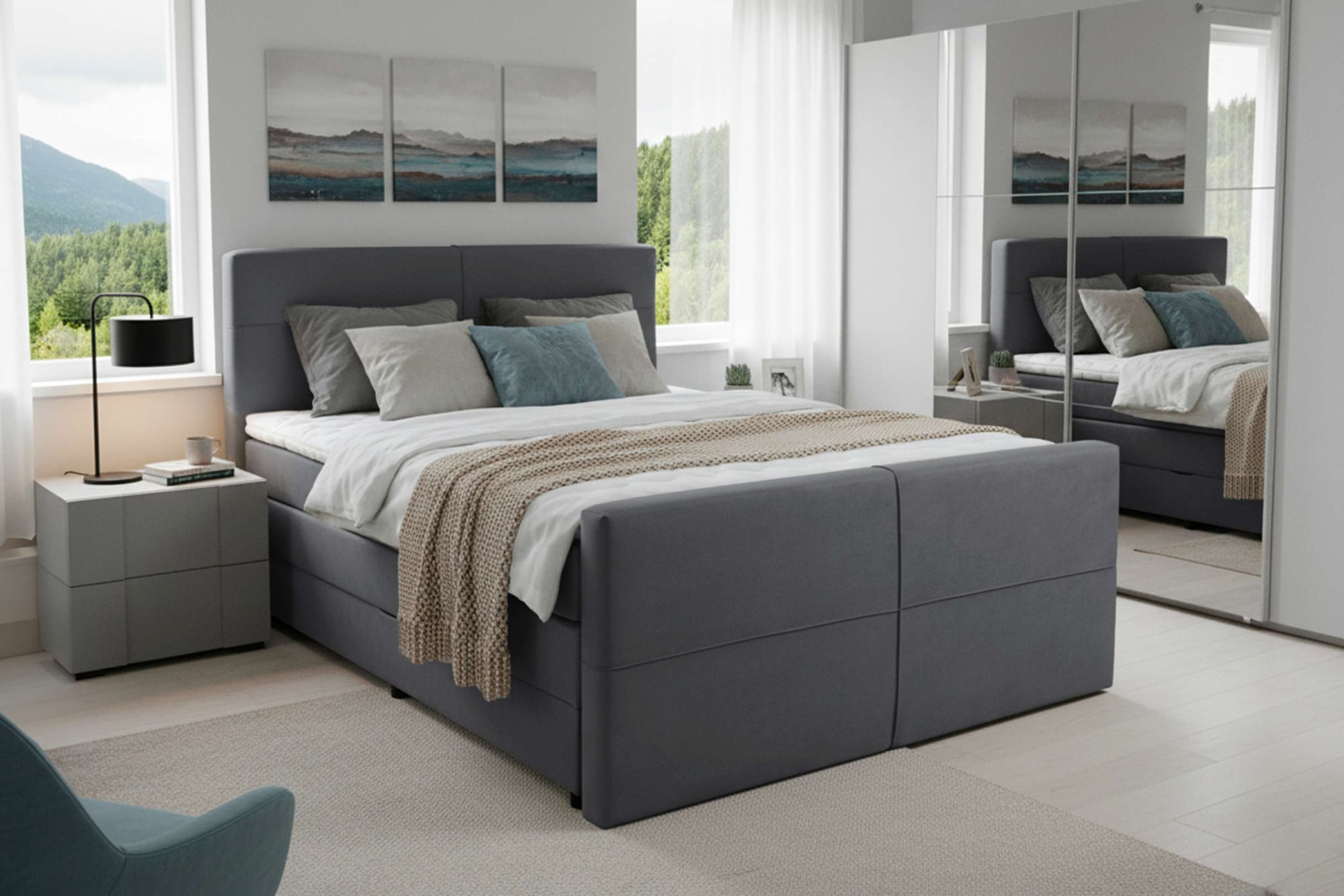 Boxspringbett HOME AFFAIRE "Lucas, Doppelbett, Polsterbett, Federkernbett, Komforbett, 160,180 cm", grau (jet schwarz), B:186cm L:226cm, 100% PES, Komplettbetten, Boxspringbett, inkl. Topper, zwei Bettkästen, Taschen-Federkernmatratze, Härtegrad 3