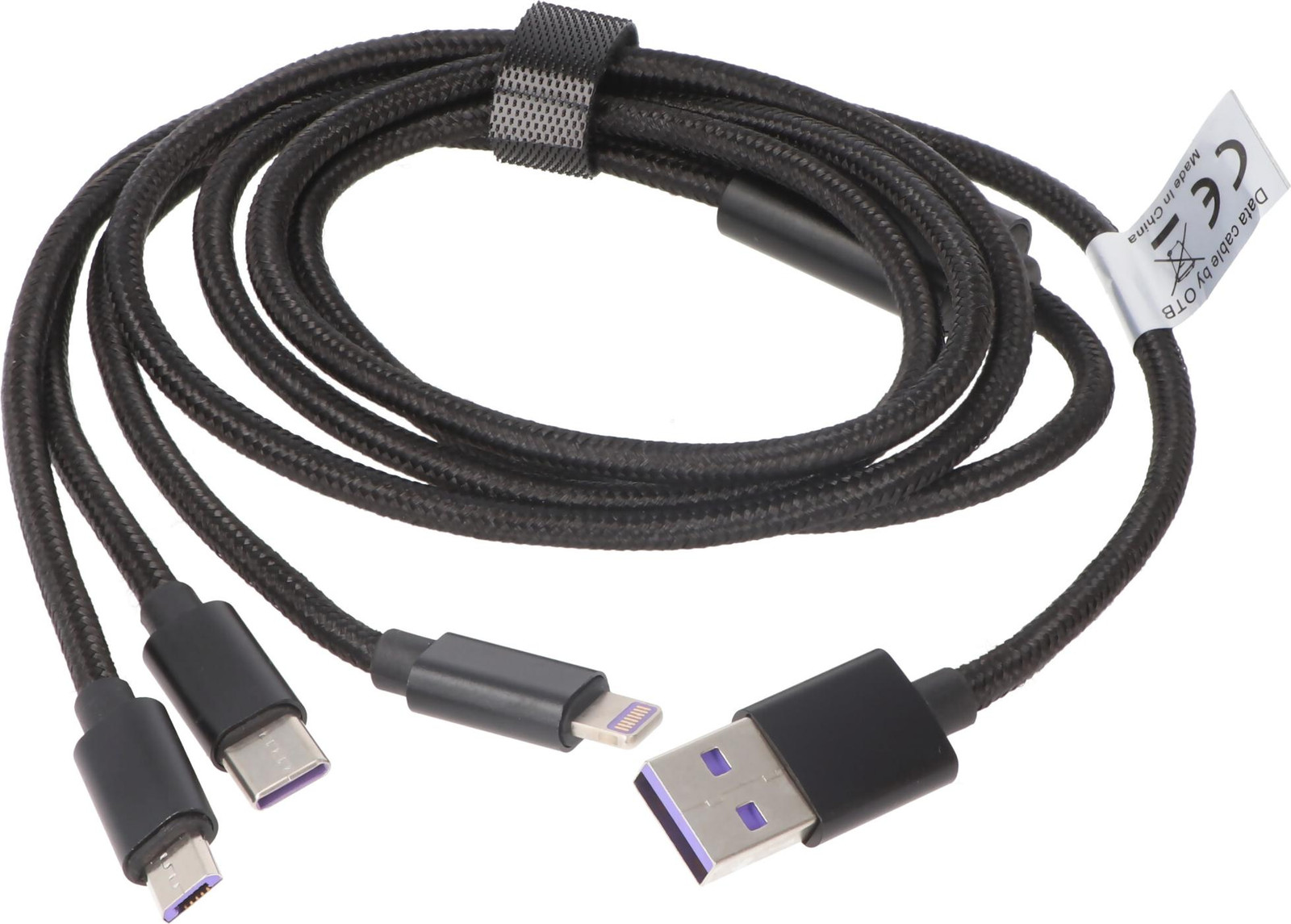 AccuCell 3-in-1 USB-datakabel voor USB-C, iPhone en Micro-USB, 1 meter, zwart