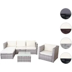 Poly-Rattan-Garnitur Brescia, Gartengarnitur Sitzgruppe Sofa Lounge-Set ~ grau, Kissen creme