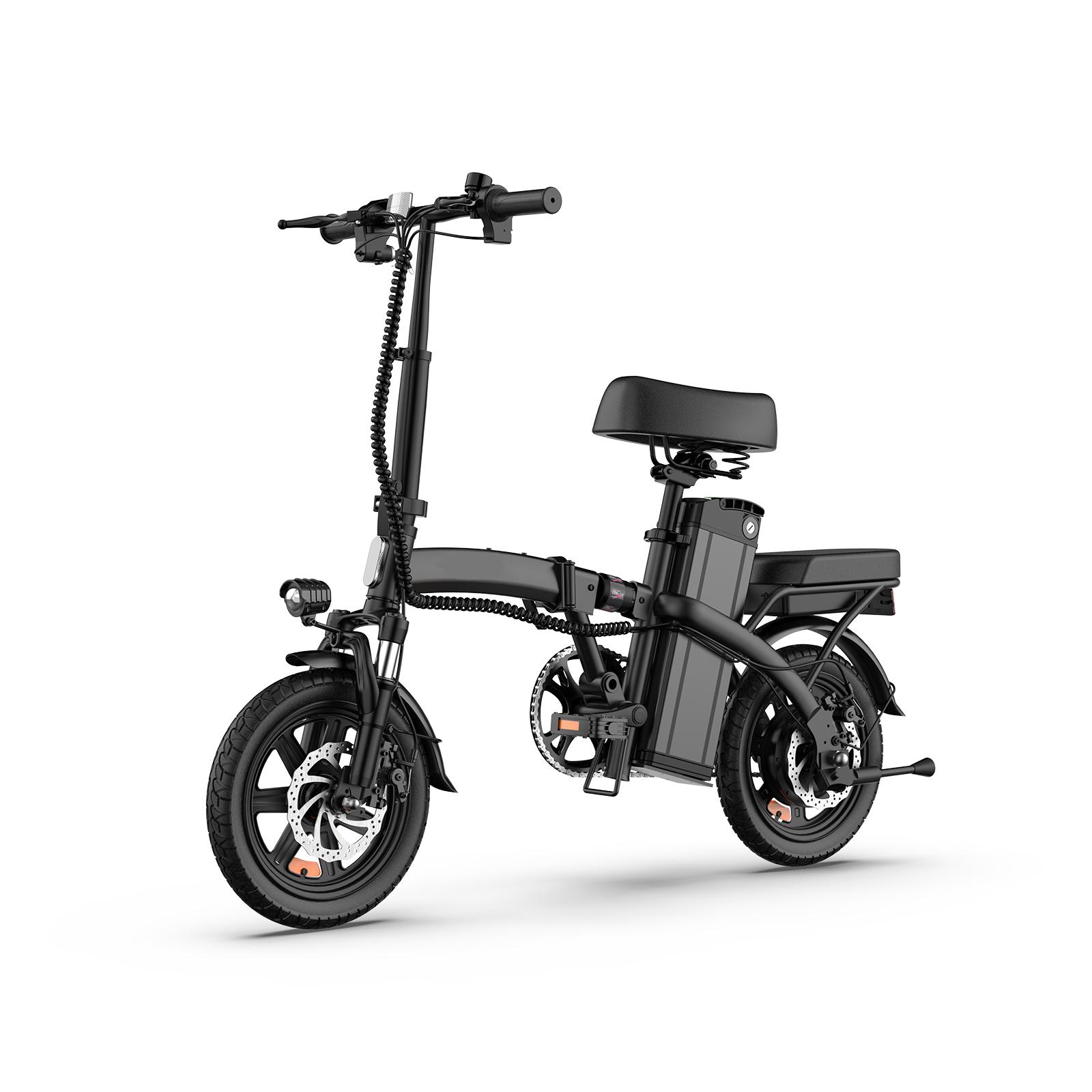 Qekud Klappbares Elektrofahrrad 14 Zoll E-bike - 48V 7,5Ah Akku, 250W Motor, 25 km/h, Front-& Heckstoßdämpfung, Disc-Bremsen, EU-Lagerbestand Black