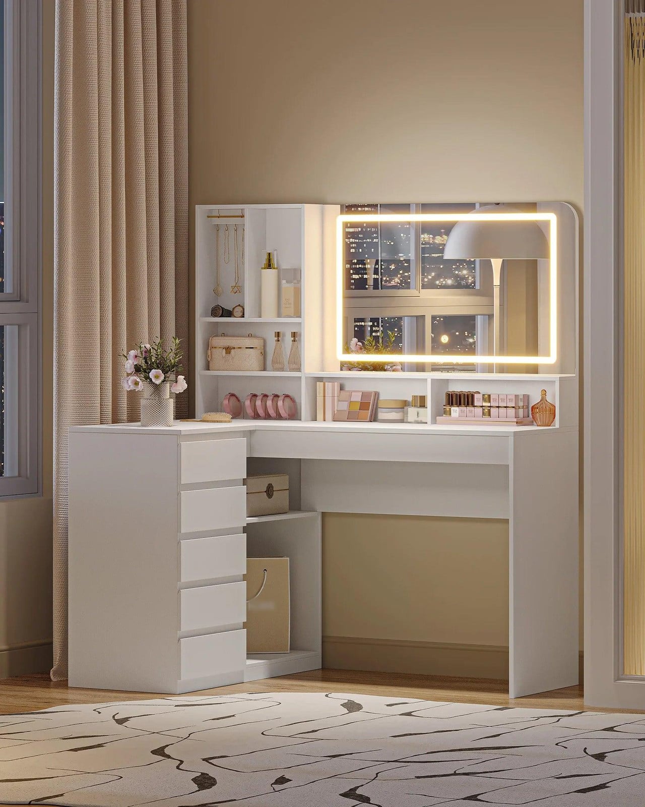 Selius Make-up tafel met verstelbare LED-verlichting - Wit