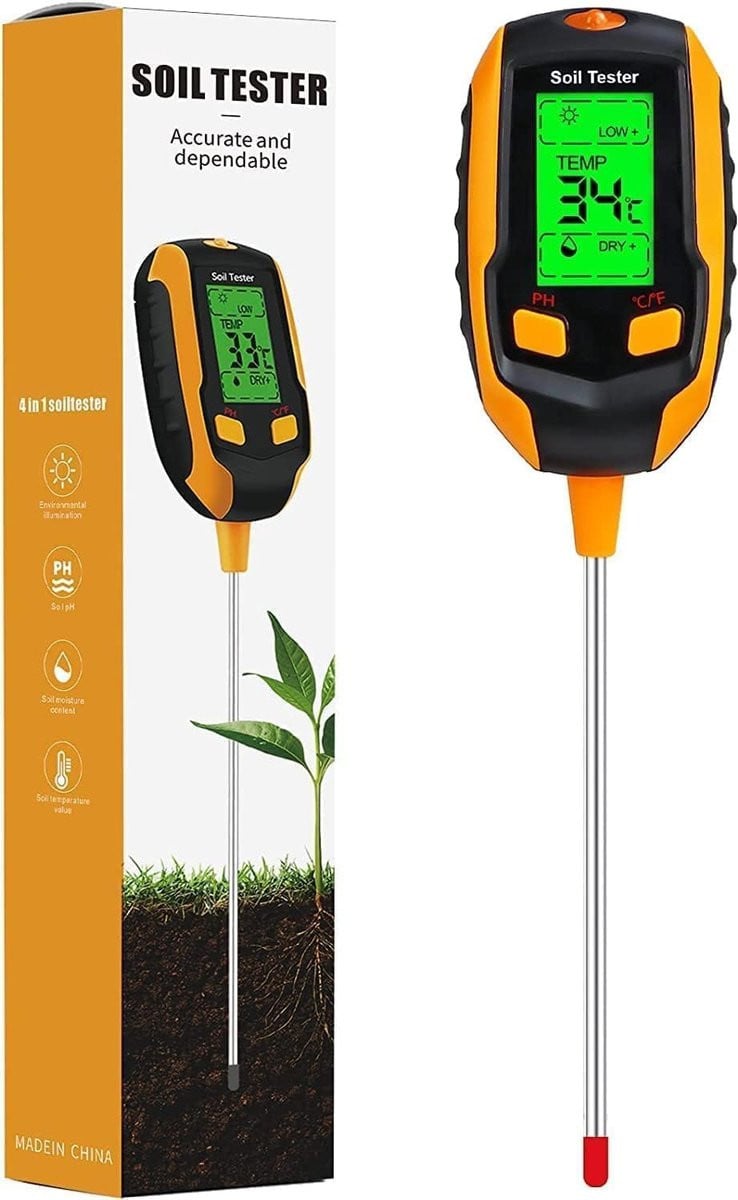 PH Meter voor bodem, tuin en water met vochtigheidsmeter in groen, oranje en zwart