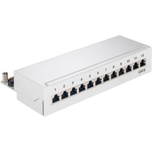 Goobay Patchpanel 69306, Cat 6, 1HE, grau, STP geschirmt, mit 12 Ports