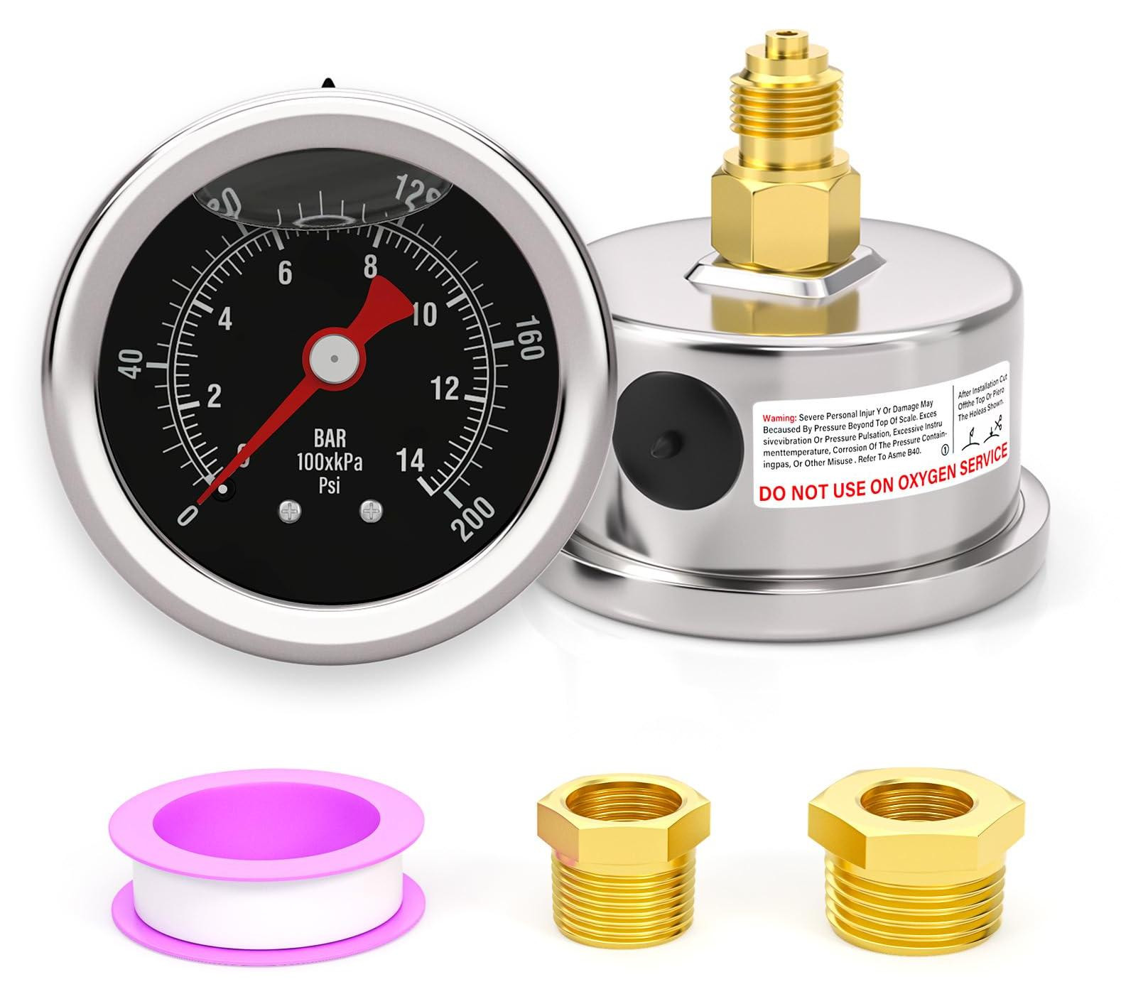 Dripio Manometer 1,5 inch 0-100 psi / 0-7 bar roestvrij staal met glycerine en zwarte wijzerplaat