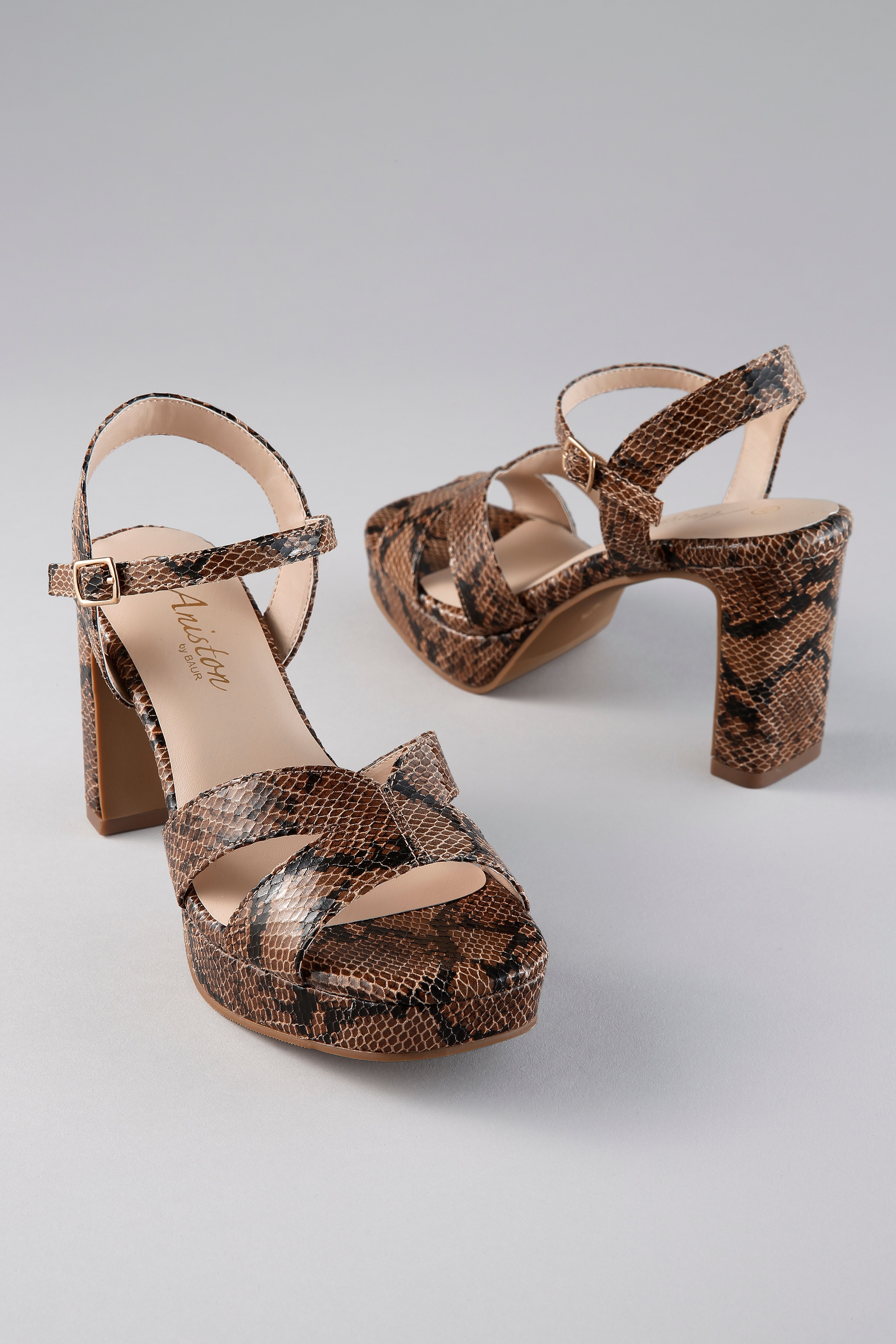 High-Heel-Pantolette ANISTON SHOES, Damen, Gr. 36, Synthetik, braun (braun, schwarz), Lederimitat, Schuhe High-Heel-Pantolette, High-Heel-Sandalette, Partyschuh - NEUE KOLLEKTION