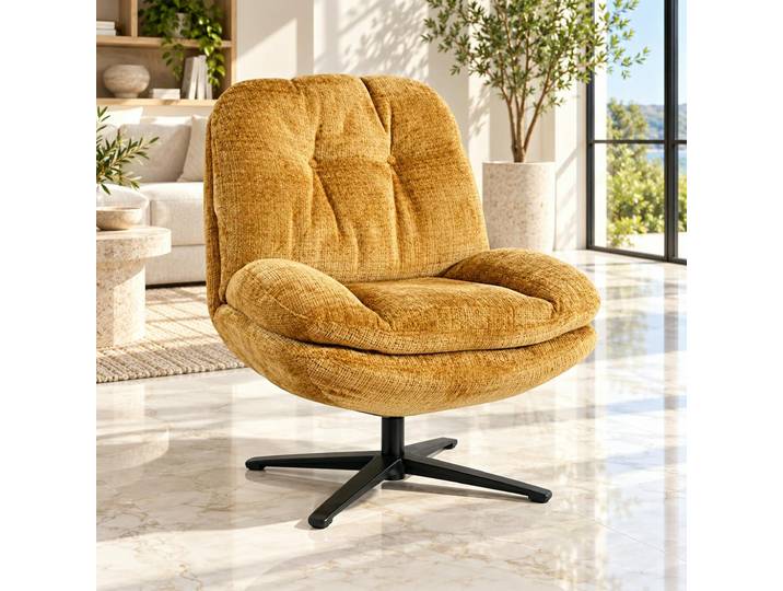 Fauteuil confort pivotant en tissu doux IENA - Moutarde
