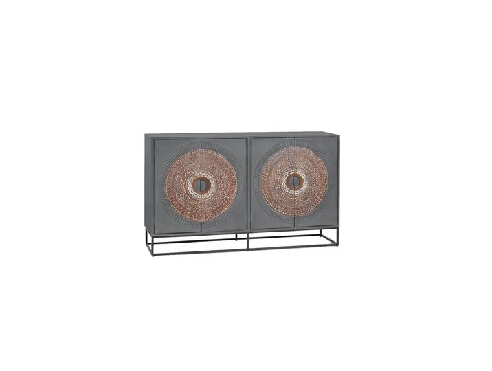 Massives Design Sideboard „Wood Mandala“, 4-türig Mangoholz Grau, Braun, Weiss, Schwarz Giner & Colomer
