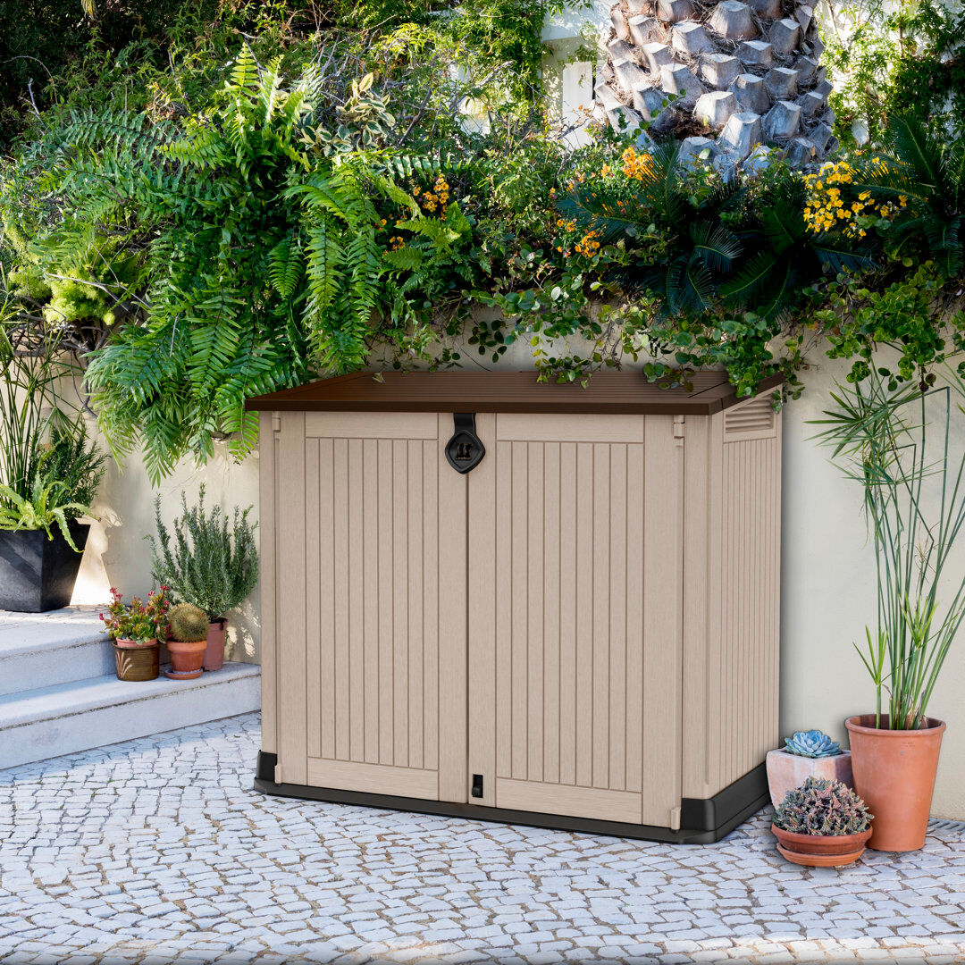 Keter Store It Out Midi 880L Garden Storage Box -Beige/Brown Beige;Brown 132cm W X 71.5cm D X 113.5cm H