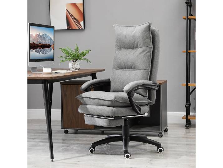 HOMCOM Fauteuil Bureau Massant Réglable Lin Gris