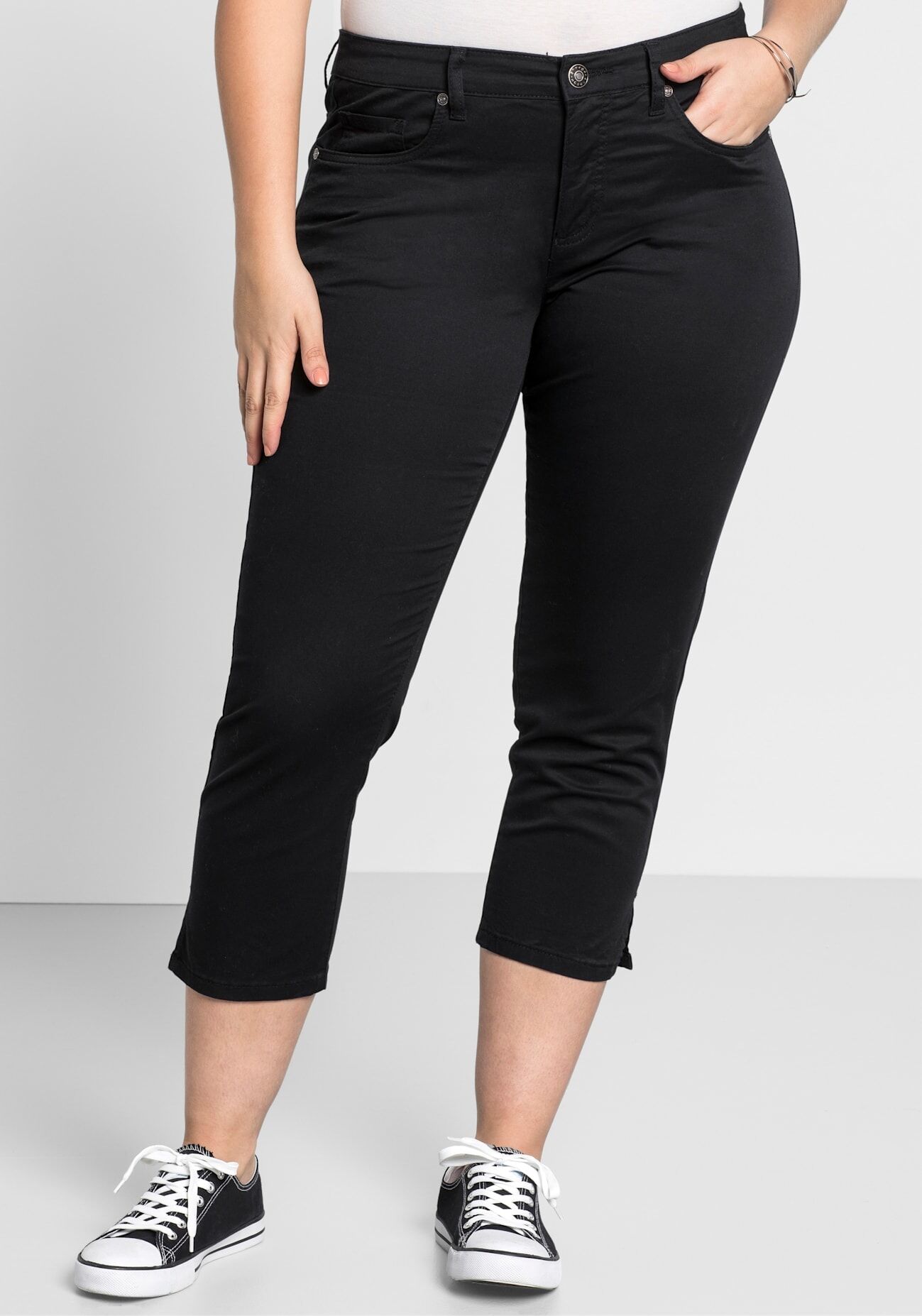 7/8-Hose SHEEGO, Damen, Gr. 56, Normalgrössen, schwarz, 97% Baumwolle, 3% Elasthan, unifarben, Hosen 7/8-Hose schwarz 56, Normalgrössen