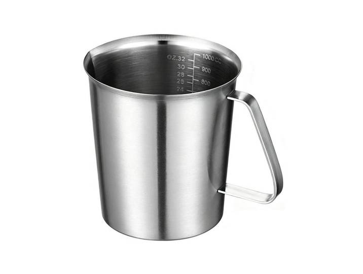 Messbecher Edelstahl 1 Liter mit Skala und Griff, Silberfarben, Metall, Backen & Backzubehör, Messbecher