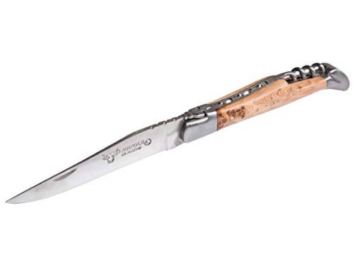Laguiole en Aubrac Taschenmesser 12 cm mit Korkenzieher, Griffschalen Wacholder, Klinge und Backen matt