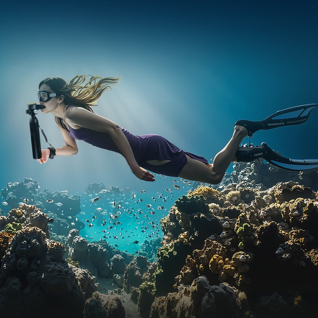 Trent Austin Design Scuba Tank, 0.5L Portable Diving Tank, Diving Oxygen Cylinder with Pump Supports 5-10 Minutes Underwater Breathing, 98.43 ft Diving Depth, Refillable Black 25.5cm H X 67cm W X 22.5cm D