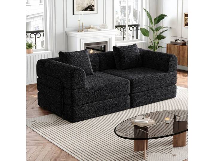Xylo Canapé-lit chenille 2 en 1 avec rangement 183.8x91.4x69.8 cm cadres métalliques noir