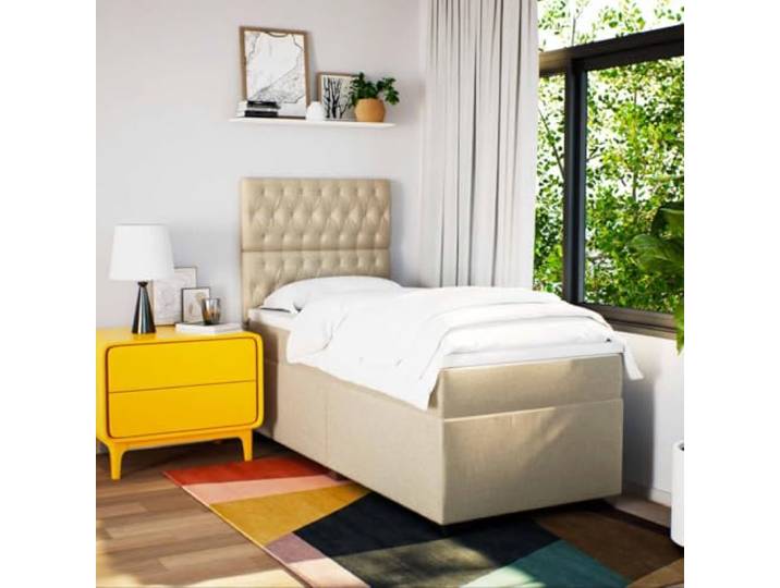KTHLBRH Boxspringbett mit Matratze Creme 90 x 190 cm aus Stoff Verstellbares Kopfteil, inklusive Matratzenschoner, Lattenrost inklusive, individuelle Unterstützung