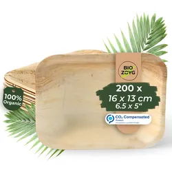 BIOZOYG 200 Stück Einweggeschirr 16x13cm, tief, Palmblatt-Teller rechteckig umweltfreundliche Einwegteller aus Palmenblättern, biologisch abbaubar