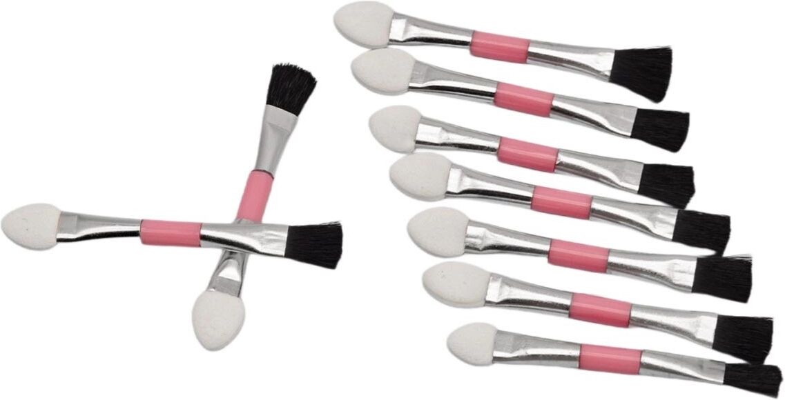INF Pinceau fard à paupières double-embout avec applicateur mousse et shader plat - Lot de 50, fibres synthétiques, poignée