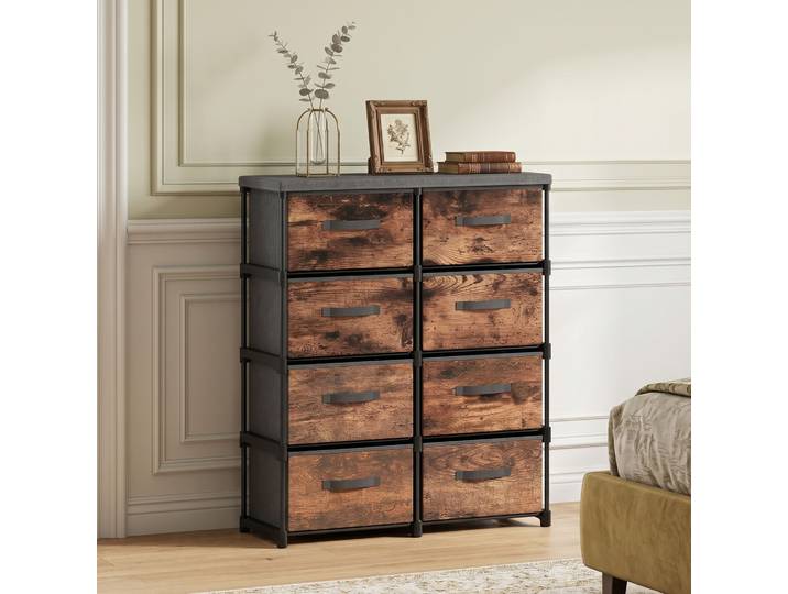 HOMCOM Commode 8 Tiroirs Métal Marron Rustique Chambre