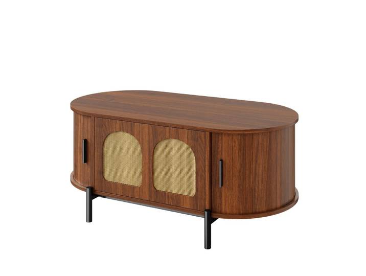 Table basse en rotin noyer avec rangement 100x50x40 cm