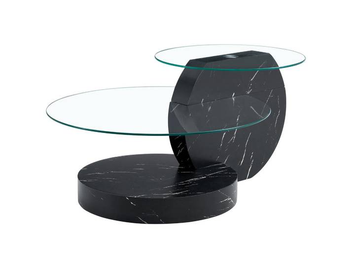 Redom Couchtisch 90/70/43 cm mit mehrstufigen Ablagen und gehärtetem Glas, Schwarz/Transparent, 69.9x43.2x89.9 cm, Wohnzimmer, Wohnzimmertische, Couchtische