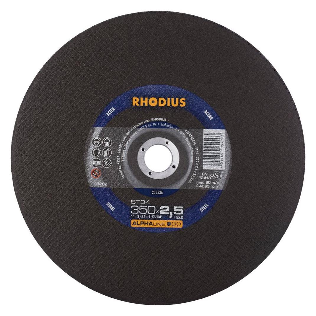 Rhodius ST34, 10 Stück Stationäre Trennscheibe 350 x 2.5 x 32.0 mm, Form 41, ALPHAline, für Stahl (205836)