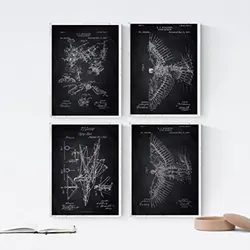 POSTER Set mit 4 Schwarz Gleiter Patenten A4 Schwarzer Rahmen