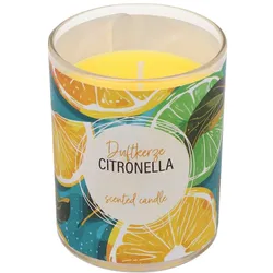 Citronella Kerze im Glas mit Banderole "Lemon & Lime" Gelb 79/65 mm