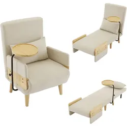 Umbausessel Schlaffunktion Klappsessel Gästebett 88x74x66 mit verstellbarer Rückenlehne Komfortpolsterung abnehmbaren Bezügen – Beige