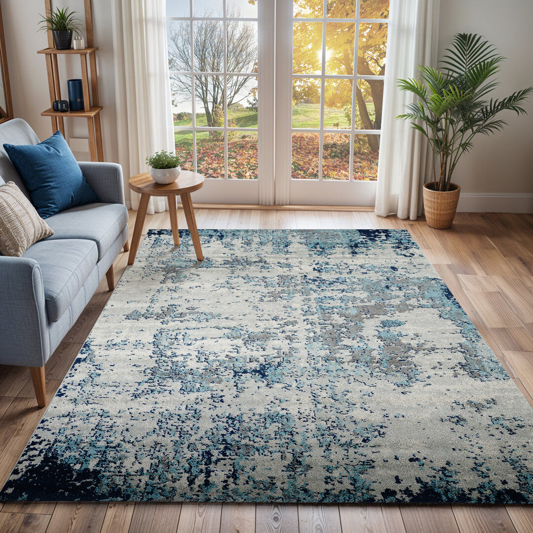 Blue Elephant Wyona Power Loom Dark Blue/White/Charcoal Rug White;Blue;Gray Runner 140 x 200cm