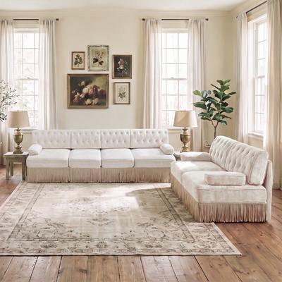 GDFStudio - Chesterfield 2-Piece Velvet Modular Sofa Set with Button Tuft & Tassel Skirt