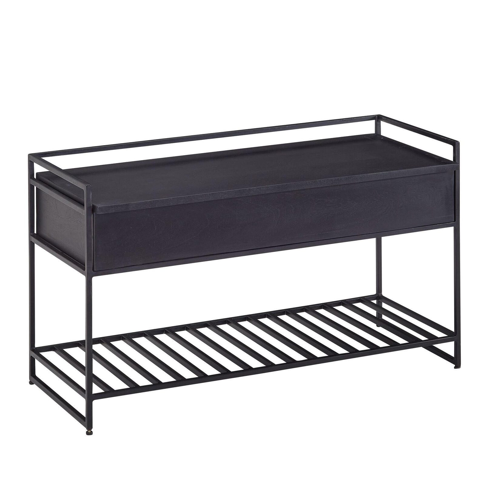 WOHNLING WL6.587 Sitzbank mit Stauraum 90x52x38 cm Mango Massivholz / Metall Schwarz